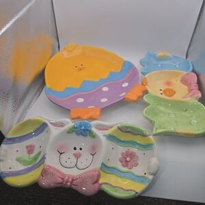 Set of 3 Easter Candy Dishes Chick Bunny Egg Ceramic Spring Serving Trays